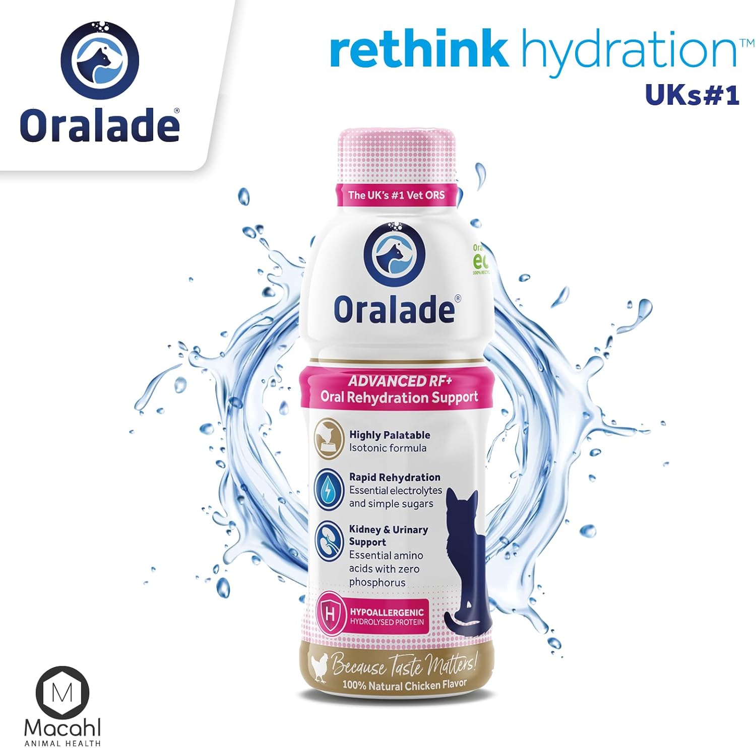 Oralade - Advanced RF+, Oral Rehydration Support for Cats - Fast Acting Isotonic Formula - Kidney and Urinary Support - Natural Chicken Flavour - Highly Palatable - For all Ages - 330ml : Amazon.co.uk: Pet Supplies