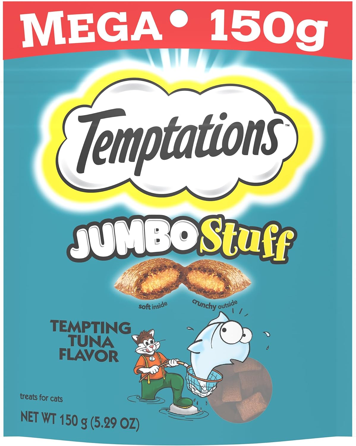 Temptations Jumbo Stuff Crunchy and Soft Cat Treats Tempting Tuna Flavor, (10) 5.3 oz. Pouches