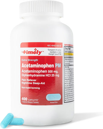 TIME-CAP LABS, INC. Timely Acetaminophen PM - Extra Strength PM - 400 Count - Compared to Tylenol PM Extra Strength - Pain Relief PM for a Good Night Sleep - Made in USA