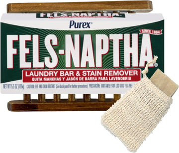 Fels-Naptha Laundry Detergent Bar Soap and Stain Remover Bundle - Includes 1 (5-ounce) Fels-Naptha Laundry Bar, Bamboo Soap Holder, Sisal Soap Bag, DIY Laundry Detergent Recipe by Foxtail Collective