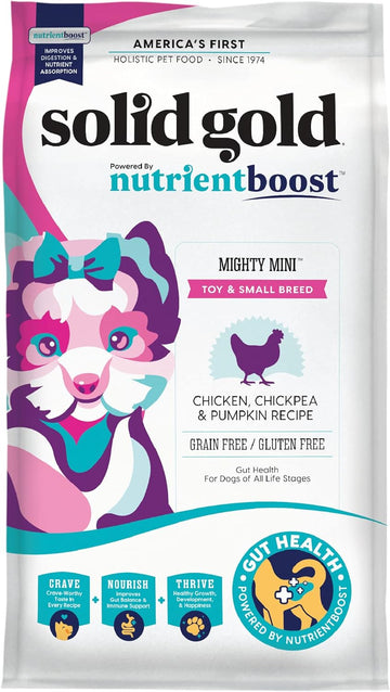Solid Gold Nutrientboost Mighty Mini Small Breed Dog Food - Dry Dog Food Made with Real Chicken for Any Toy Breed - Grain & Gluten Free Recipe for Gut Health & Sensitive Stomach Support - 11 LB Bag