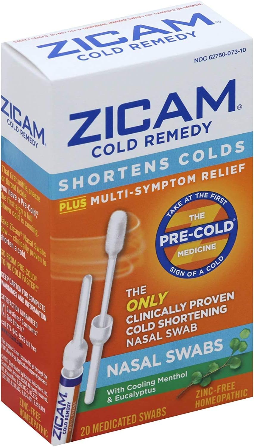 Zicam Cold Remedy Cold Shortening Medicated Nasal Swabs Zinc-Free 20ct : Health & Household