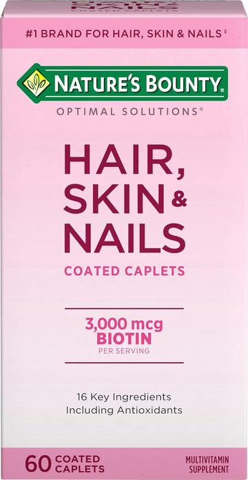 Nature'S Bounty Optimal Solutions Hair, Skin & Nails Formula, With 3,000 Mcg Biotin, 60 Coated Caplets