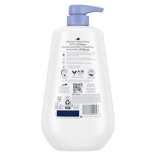 Dove Body Wash With Pump 3 Count Anti-Stress Blue Chamomile & Oat Milk, For 24Hr Lotion-Soft Skin Moisturizing Skin Cleanser With No Sulfates No Parabens