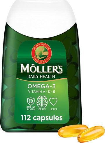 Moller’s ® | Omega-3 Capsules | Fish Oil | Nordic Omega-3 Dietary Supplement with EPA and DHA and Vitamins A, D and E | 166-year-old-brand | Daily Health | 112 CapsulesMollers-5702071388241