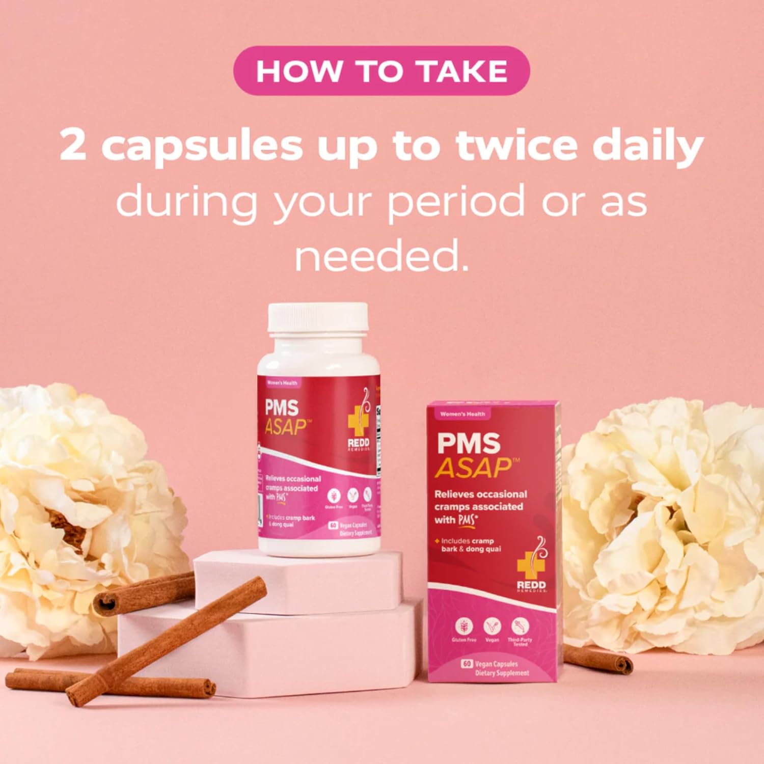 Redd Remedies, Pms Asap, Includes Cramp Bark & Dong Quai, 60 Vegan Capsules : Health & Household