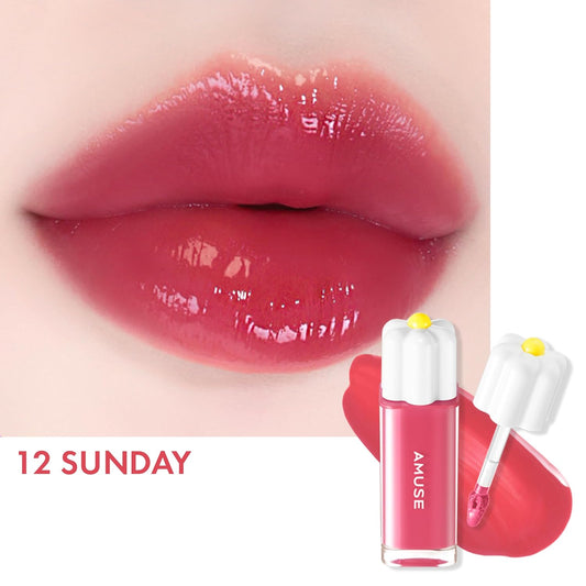 Amuse Seoul Daisy Flower Dew Tint 13 Dew Boksoonga | 35% High-Moisture Water Tint, Long-Lasting, Vitamin E Acetate, Moisturizing, No Peel Off, Lip Treatment, Non Sticky, Korean Lip Tint For Dry Lips