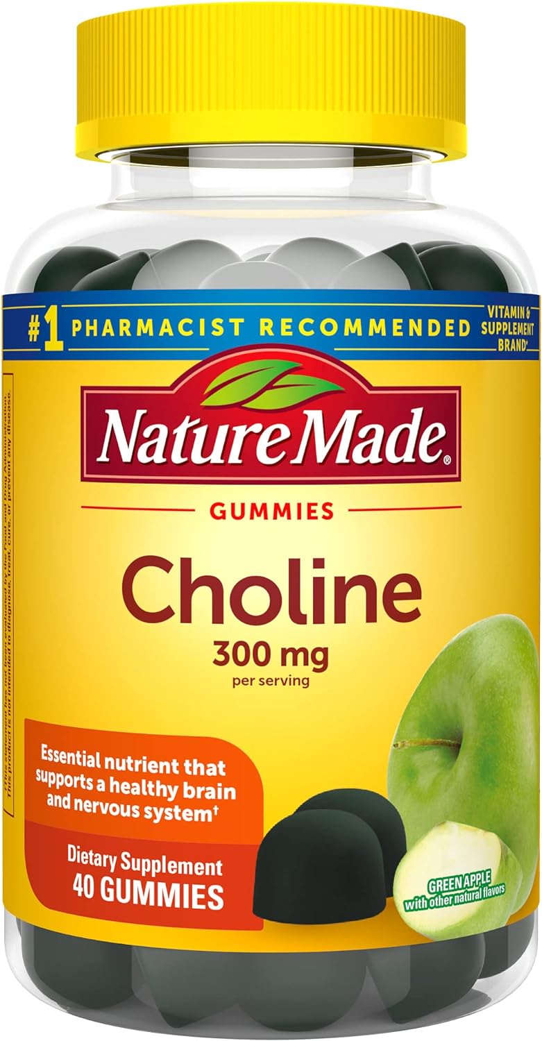 Nature Made Choline Supplements, Supports Liver Health, Nervous System Function And Brain Health, 40 Vegan Gummies, 20 Day Supply