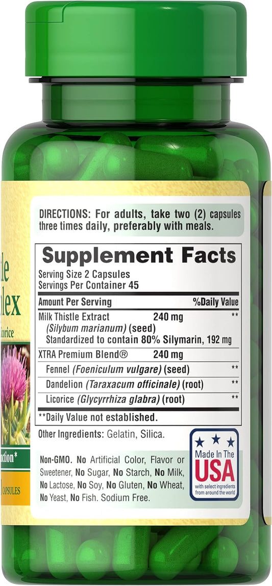 Puritan's Pride Milk Thistle Liver Complex, Supports Healthy Liver Function, 90 Count, White