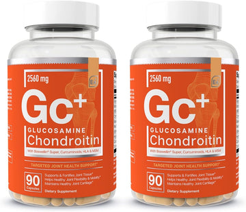 Essential Elements Glucosamine Chondroitin Msm Boswellia Serrata Hyaluronic Acid Supplement Joint Support Antioxidant Supplement For Flexibility - 180 Capsules (2-Pack)