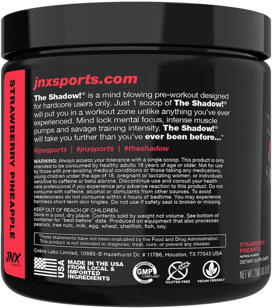 Jnx Sports The Shadow! 350Mg Of Caffeine Hard Core Preworkout - Watermelon 30 Servings | Electric Energy, Mental Focus & Superhuman Strength For Men & Women
