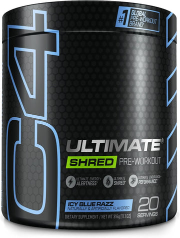 Cellucor C4 Ultimate Shred Pre Workout Powder For Men & Women, Metabolism Supplement With Ginger Root Extract, Icy Blue Razz, 20 Servings (Pack Of 1)