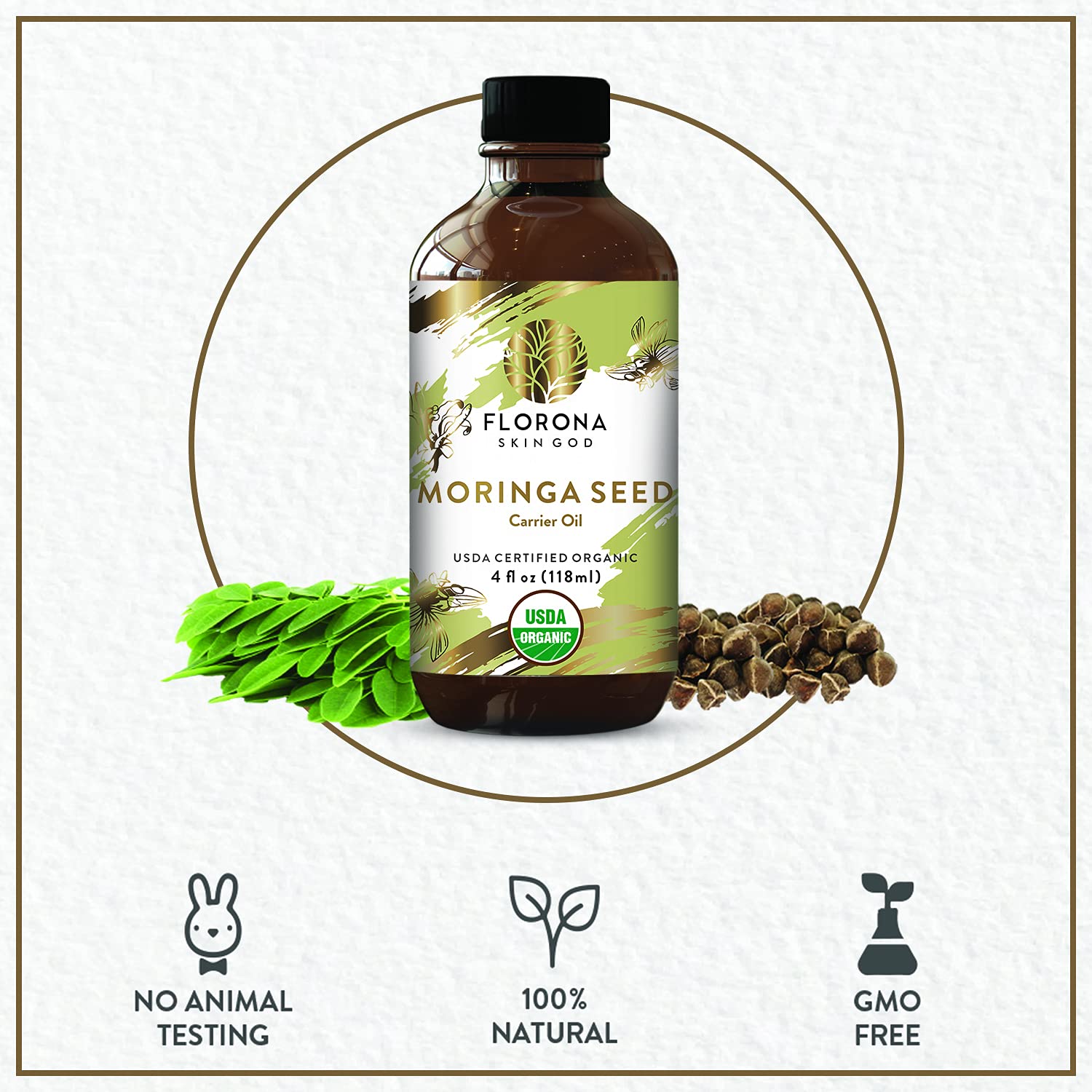 Florona Moringa Oil Usda Organic - 4 Fl Oz, For Hair, Face & Skin Care : Health & Household