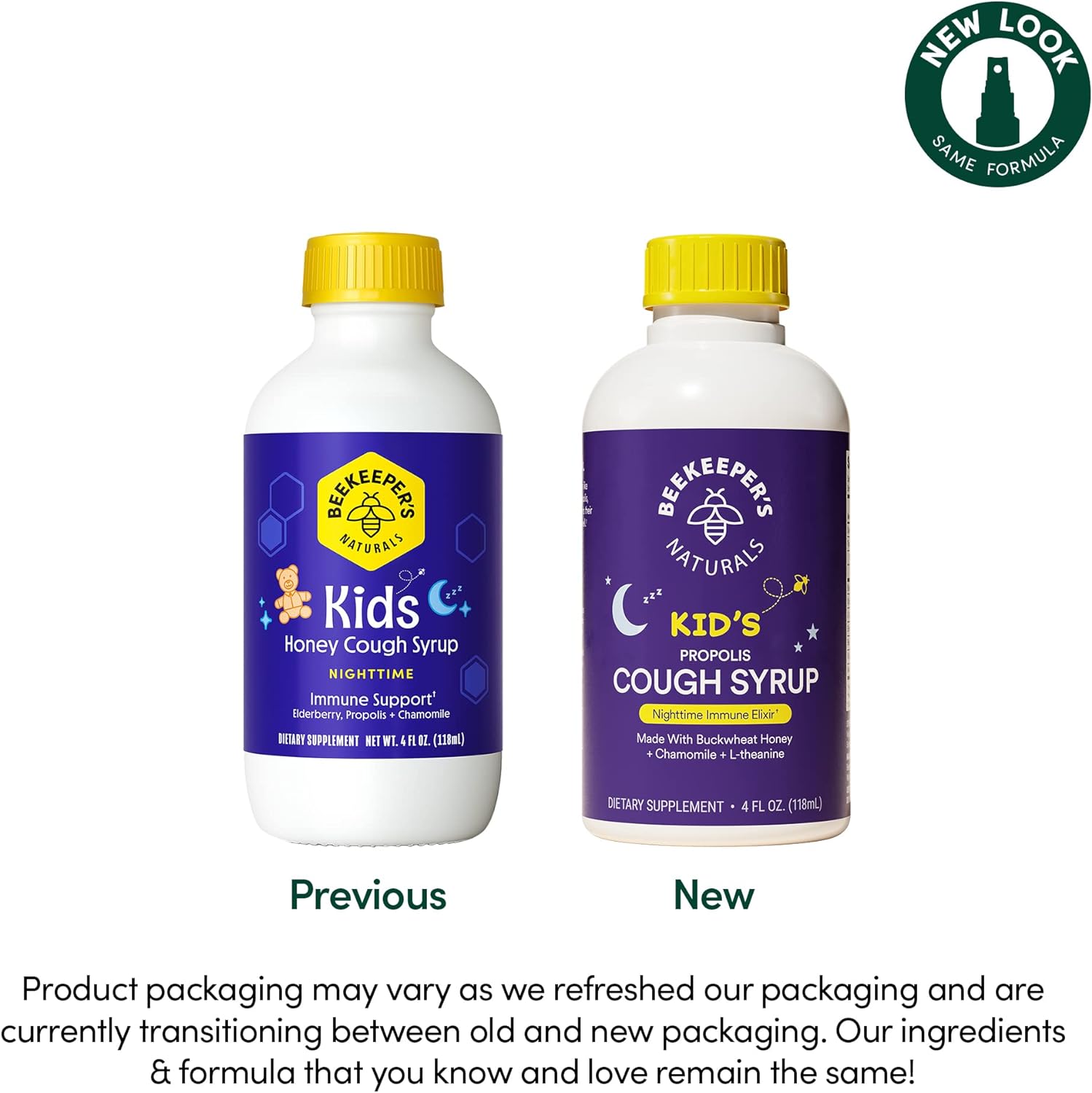 Beekeeper's Naturals Propolis Honey Cough Syrup Nighttime for Kids Immune Support with Propolis, Elderberry & Raw Honey - Sleep Support with Chamomile & L-Theanine - Gluten Free, 4 oz. : Health & Household