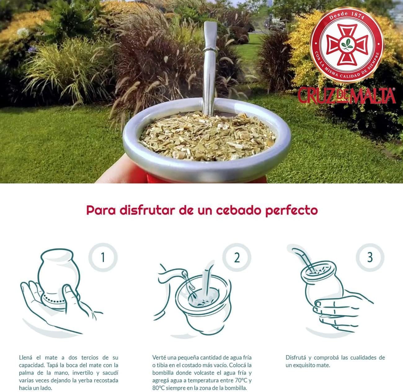 Yerba Mate Cruz De Malta 1.1 Lb - 1/2 Kilo | Traditional Argentina Brew Gluten-Free | Large Leaf Low Dust Yerba Mate 500 Grams