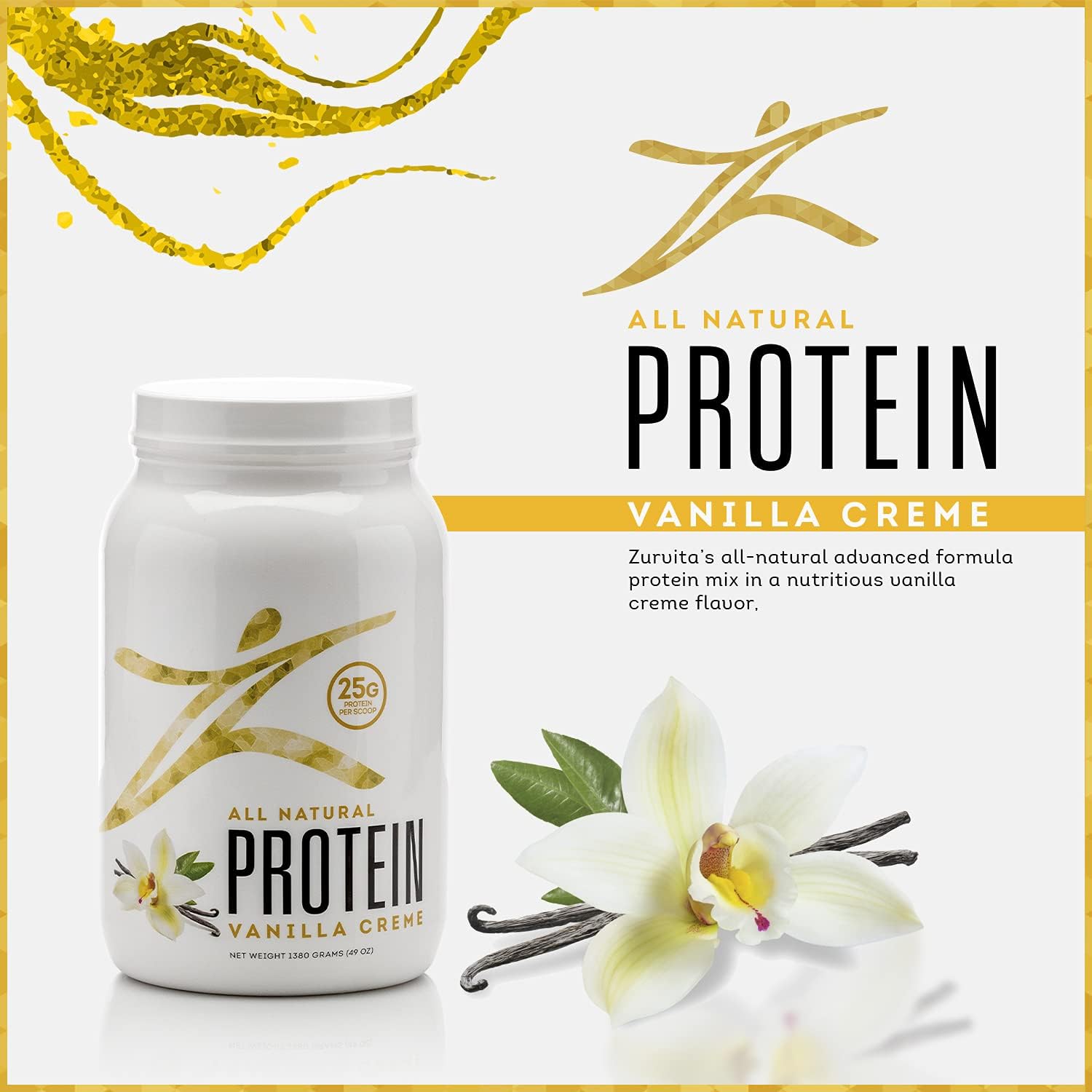 Zurvita Natural Protein for Muscle Building Vanilla Crème Flavor, 49 f