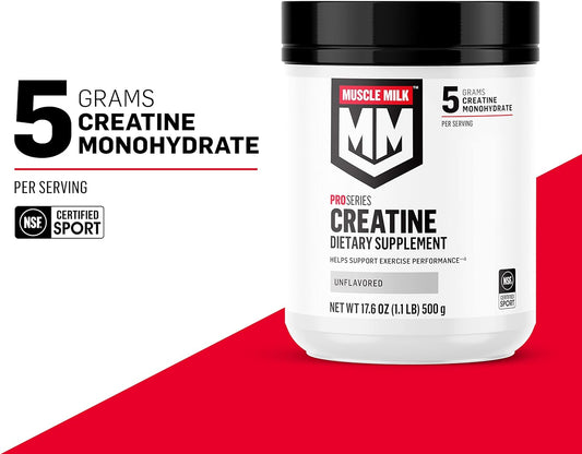 Muscle Milk Pro Series Creatine Powder Supplement, Unflavored, 1.1 Pound, 100 Servings, 5G Creatine Monohydrate, Nsf Certified For Sport, Packaging May Vary