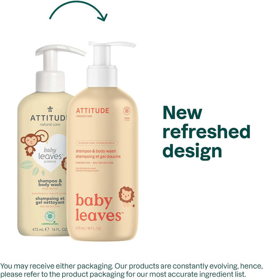 Attitude 2-In-1 Shampoo And Body Wash For Baby, Ewg Verified, Dermatologically Tested, Made With Naturally Derived Ingredients, Vegan, Pear Nectar, 16 Fl Oz (Pack Of 6)