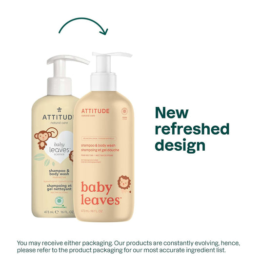 ATTITUDE 2-in-1 Shampoo and Body Wash for Baby, EWG Verified, Dermatologically Tested, Vegan, Pear Nectar, 16 Fl Oz