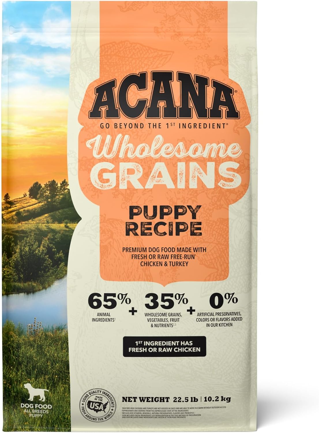 ACANA Wholesome Grains Dry Dog Food, Puppy Recipe, Real Chicken, Eggs and Turkey Dog Food Recipe, 22.5lb