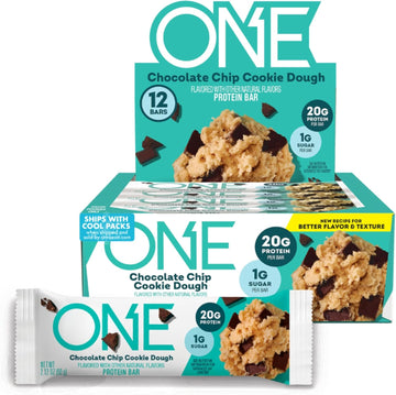 One Protein Bars, Chocolate Chip Cookie Dough, Gluten Free Protein Bars With 20G Protein And Only 1G Sugar, Guilt-Free Snacking For High Protein Diets, 2.12 Oz (12 Pack)