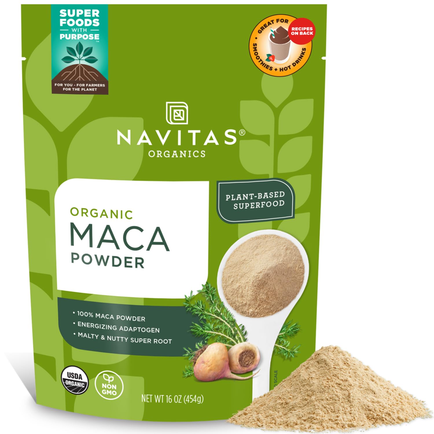 Navitas Organics Maca Powder, 16 Oz. Bag, 90 Servings — Organic, Non-Gmo, Low Temp-Dried, Gluten-Free