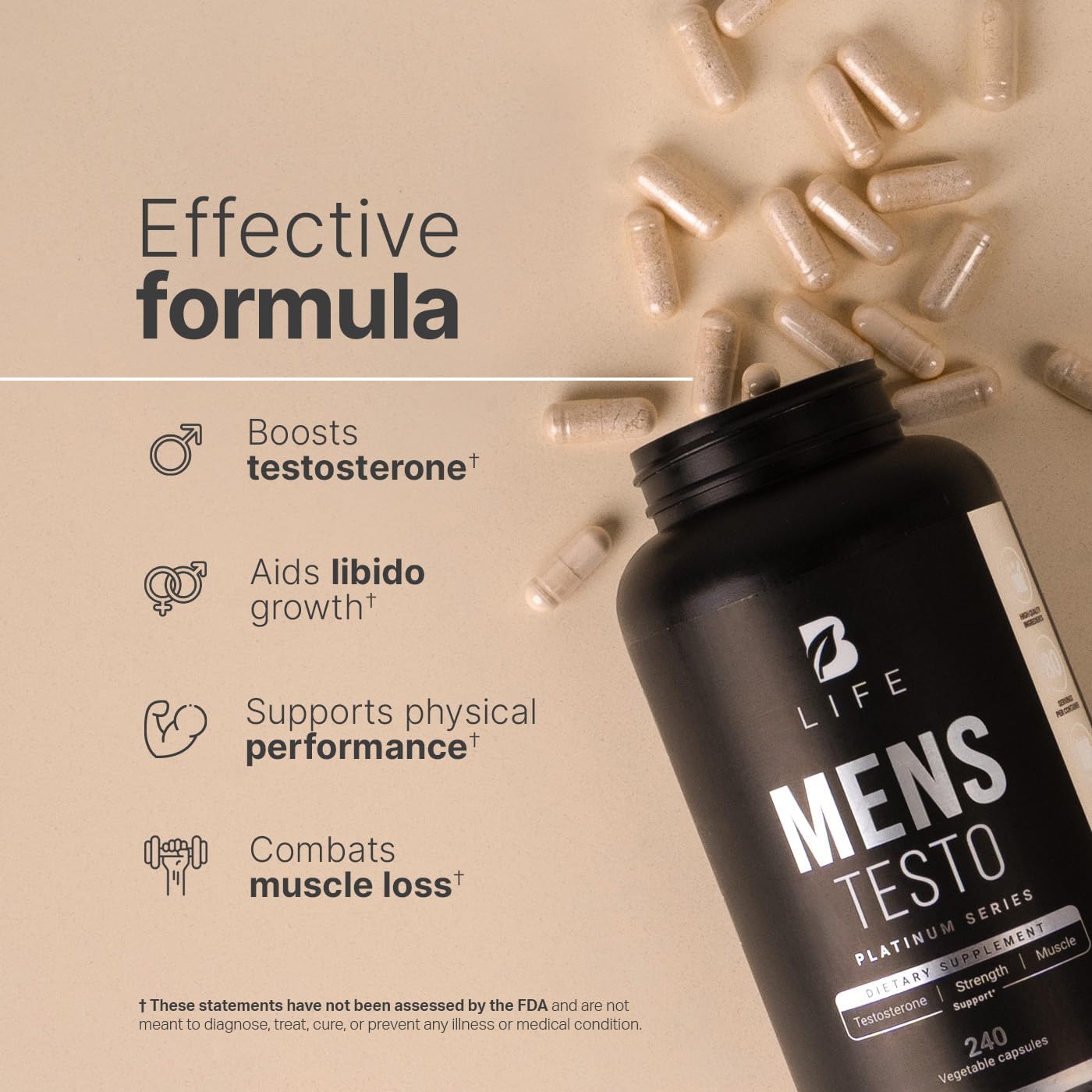 Testosterone Booster For Men | 240 Caps - 80 Days | Stamina, Endurance, Muscle Growth & Strength | Made In Usa By B Life. : Health & Household