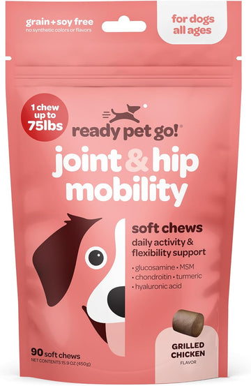 Hip & Joint Supplement for Dogs Pets with Glucosamine Chondroitin MSM, Turmeric & Hyaluronic Acid - American-Made in cCGMP Labs - Flexibility & Mobility Chews for Dogs - 90 Healthy Pet Chews