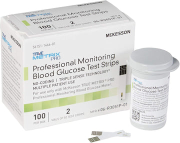 McKesson True METRIX PRO Professional Monitoring Blood Glucose Test Strips - No Coding, Triple Sense Technology, Multiple Patient Use - Vials of Strips, 100 Strips, 1 Pack