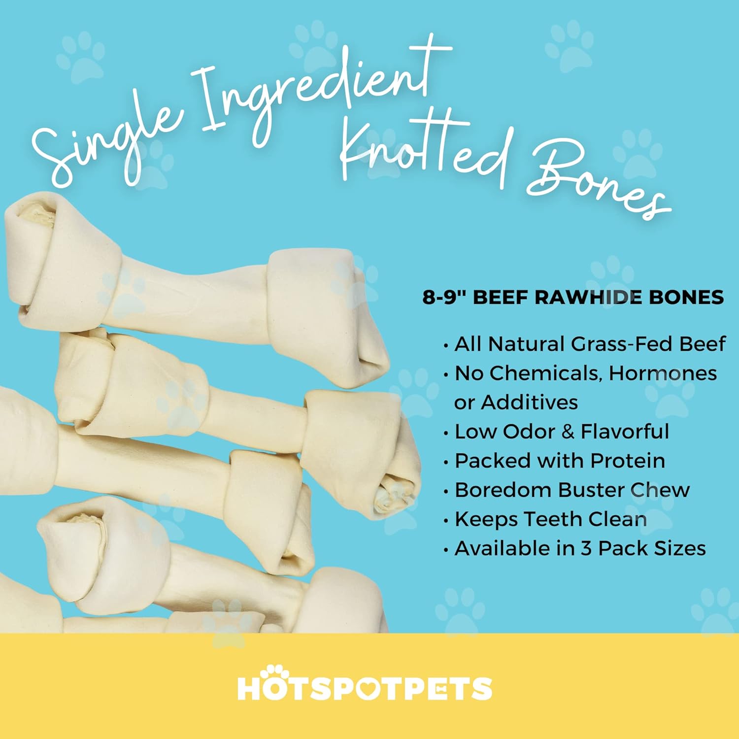 hotspot pets 5 Pack - 8-9 Inch Large Rawhide Dog Chew Bones - Made from Grass Fed Brazilian - Great for Dental & Oral Care for Aggressive Chewers Large Dogs (5 Pack) : Pet Supplies