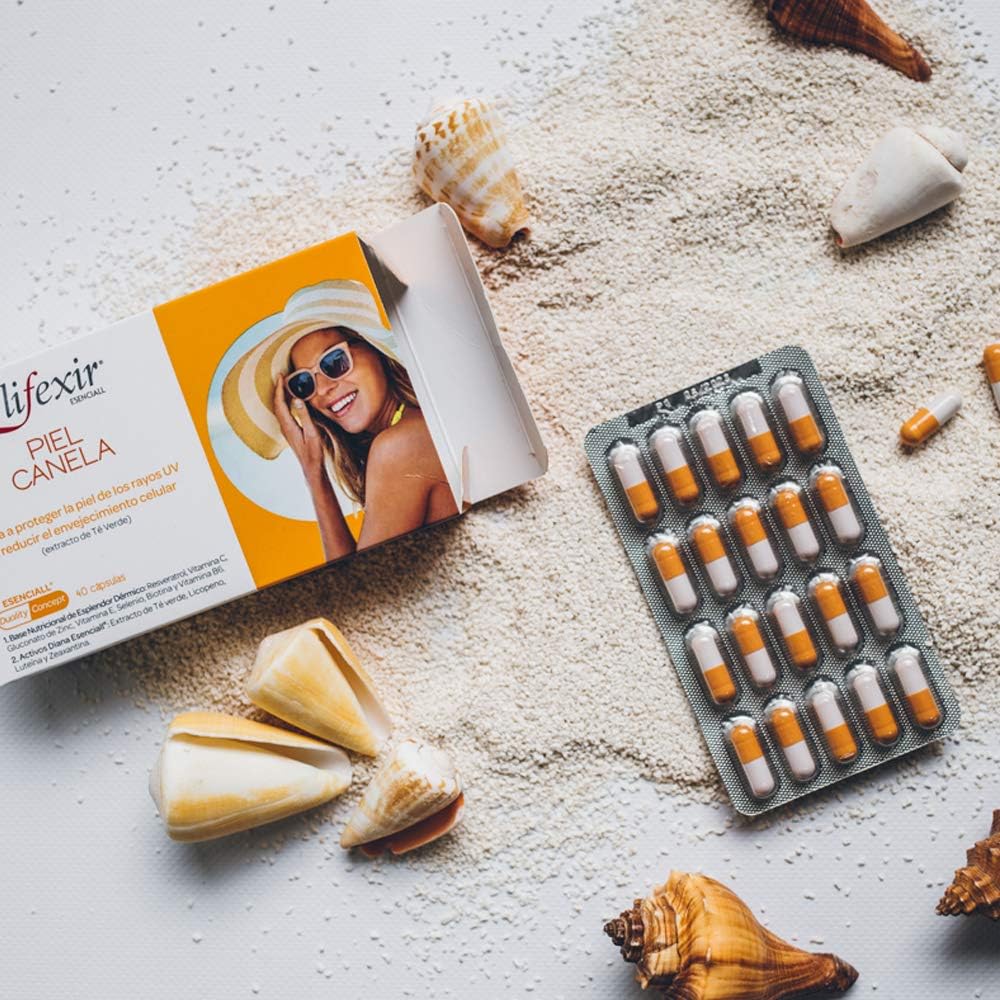 E'Lifexir Essential | Piel Canela | 40 Capsules A Tan Durable And Protect Eyes And Skin ( Unit 40)