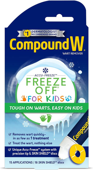 Compound W Freeze Off For Kids Wart Remover, 15 Freeze Applications And 18 Skin Shield Discs, For Common And Plantar Wart Removal