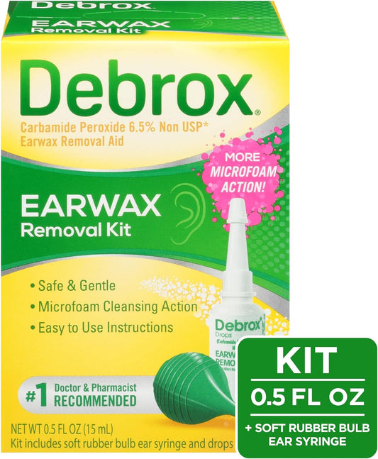 Debrox Ear Wax Removal Kit - Includes Bulb Syringe And 0.5 Fl Oz Removal Drops For Cleaning Ears