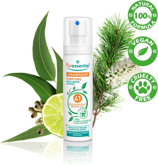 Puressentiel Purifying Air Spray 75 Ml - 100 Percent Natural Room Spray - Air Freshener - Odour Eliminator - Organic Essential Oils - For Your Home, Car And Office - Propellant Gas And Aerosol Free