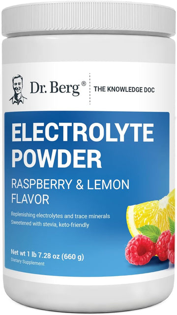 Dr. Berg Zero Sugar Hydration Keto Electrolyte Powder - Enhanced W/ 1000 Mg Of Potassium & Real Pink Himalayan Salt (Not Table Salt) - Raspberry & Lemon Flavor Hydration Drink Supplement, 100 Servings