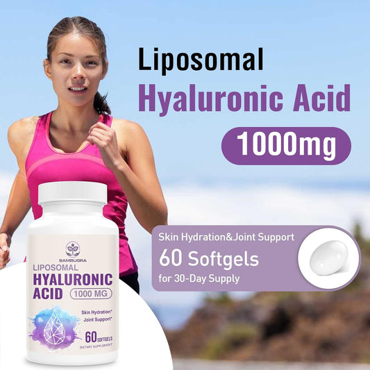 Liposomal Hyaluronic Acid Supplements, High Bioavailability Hyaluronic Acid Capsules, 1000mg Hyaluronic Acid, Dietary Supplement Support Skin Hydration and Joint Lubrication, 60 Capsules