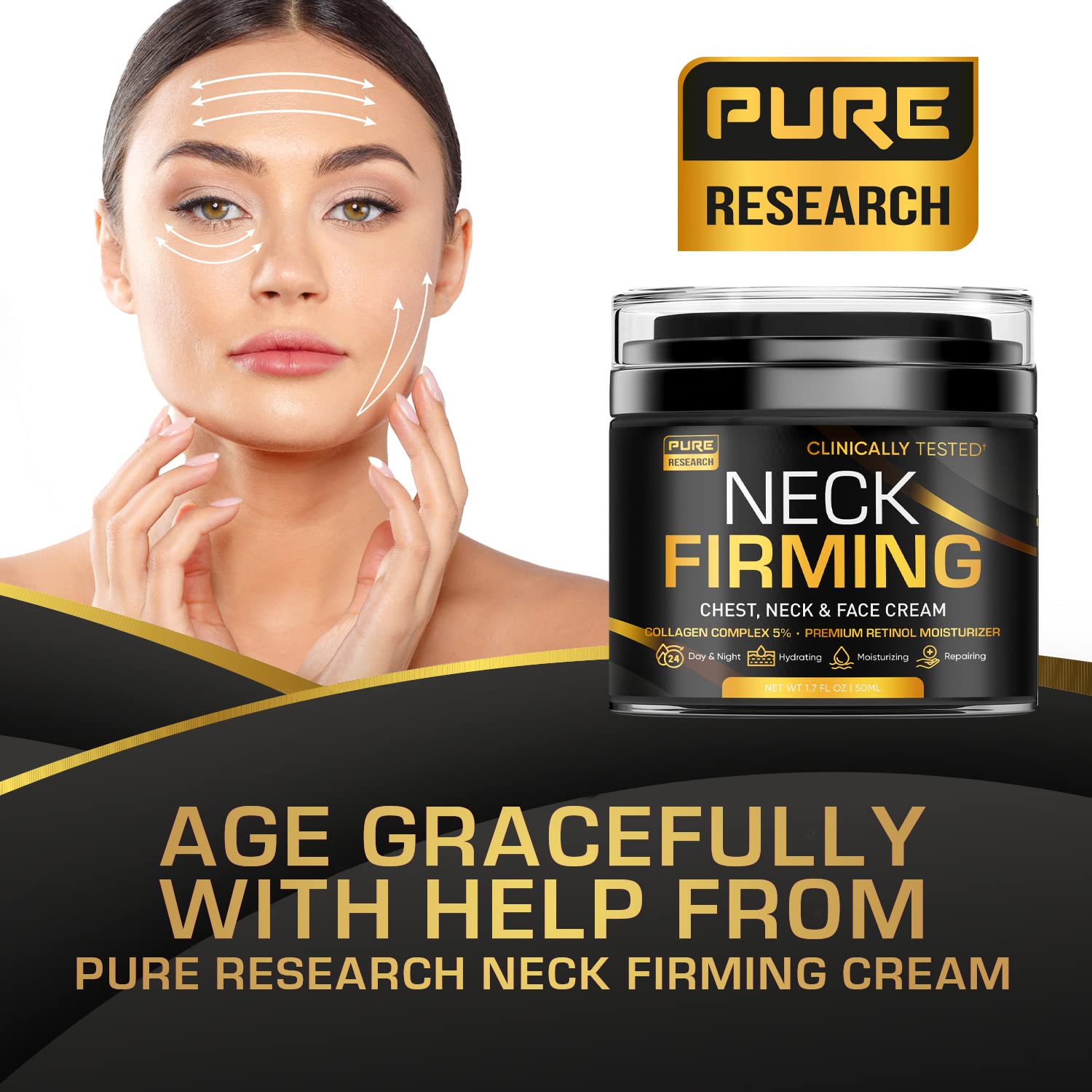 PURE RESEARCH Neck Firming Cream - Anti Wrinkle Cream Day & Night Face Neck and Décolleté Cream - Moisturizing, Lifting & Hydrating : Beauty & Personal Care