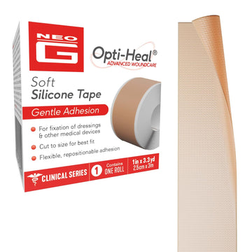 Neo-G Opti-Heal Silicone Medical Tape For Wound Care – Medical Surgical Tape Sensitive Skin For Fixation Of Wound Dressings, Bandages, Medical Devices - Adhesive First Aid Tape Roll -1 Inch X 3.3 Yd