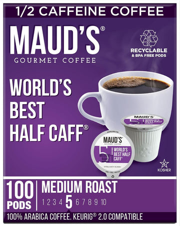 Maud'S Half Caff Coffee Pods, 100 Ct, Medium Roast Coffee In Recyclable Single Serve Pods – 100% Arabica Coffee, Compatible With Keurig K Cups Maker