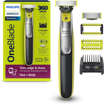 Philips Norelco Oneblade 360 Hybrid Face + Body, Electric Beard Trimmer, Shaver And Body Groomer, With 360 Blade Technology, 1X 360 Blade For Face, 5In1 Adjustable Comb, 1X Body Kit, Model Qp2834/70