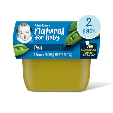 Gerber 1st Foods Baby Food, Pea Puree, Natural & Non-GMO, 2 Ounce Tubs, 2-Pack (Pack of 8)