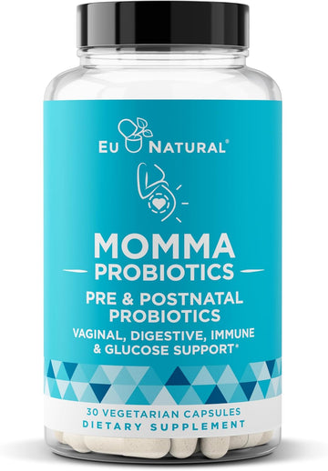 Momma Prenatal Probiotics Mom & Baby – Gut And Digestive Postpartum, Nursing, Morning Sickness Pregnancy Relief – 18 Clinically Proven Strains, 14 Billion Cfu, Prebiotic – 30 Mini Vegan Capsules