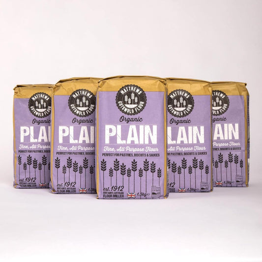 Matthews Cotswold Organic Plain All-Purpose Flour - 1.5Kg Bag (Pack Of 5)
