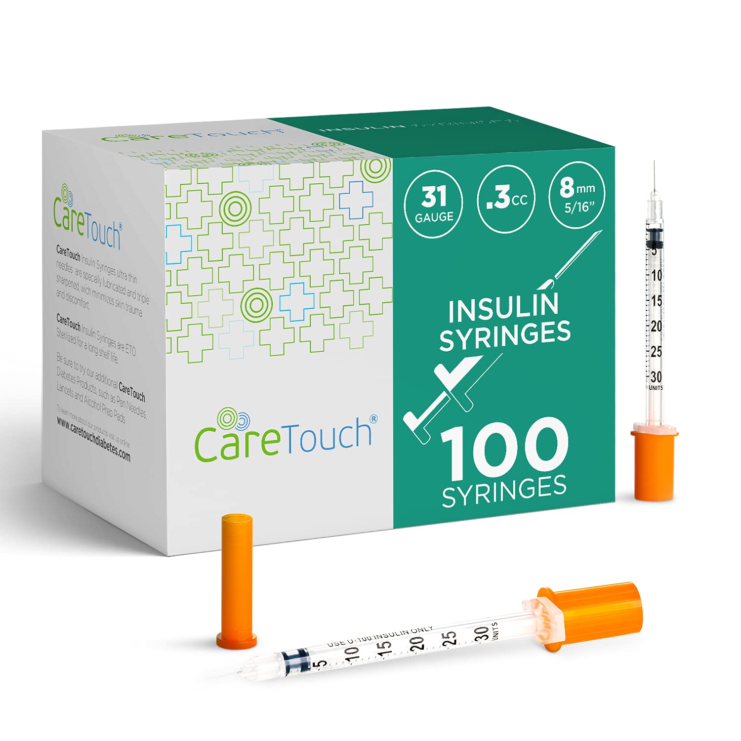 Care Touch - Insulin Syringes - 31G 5/16" - 8 Mm .3 Cc - 31 Gauge 5/16 Inch Syringe Insulin Needles - (Pack Of 100)