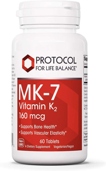 Protocol MK-7 Vitamin K2 160mcg - VIT K Supplement - MK-7 Vitamin K2 Life Balance - Supports Bone Health & Vascular Elasticity* - Non-GMO & Vegan - 60 Tablets