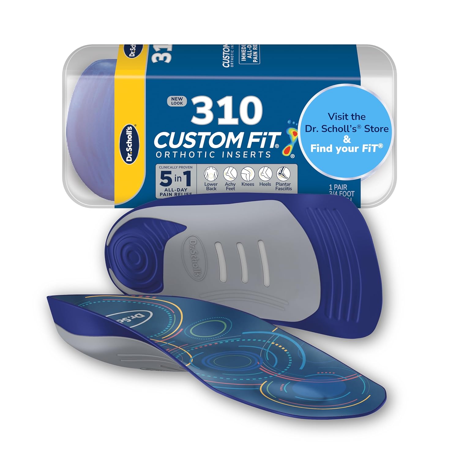 Dr. Scholl’S Custom Fit Orthotics 3/4 Length Inserts Cf 310, 5-In-1 All-Day Pain Relief For Feet, Lower Back, Knees, Heel & Plantar Fasciitis, Arch Support Shoe Insoles For Men Women, Fsa Hsa Eligible