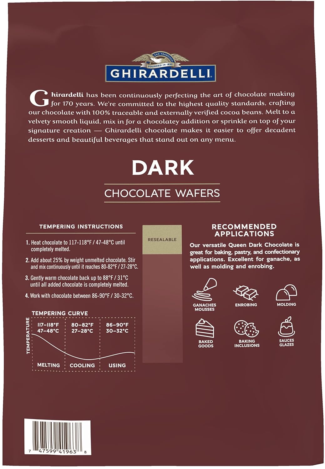 Ghirardelli Dark Chocolate Wafers, 120 count per lb, 5lb Bag with Ghirardelli Stamped Barista Spoon : Grocery & Gourmet Food