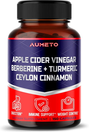 Apple Cider Vinegar 9000Mg Berberine 6000Mg Ceylon Cinnamon 9000Mg Turmeric 6000Mg, All-In-1 Supplement For Optimal Digestion, Immunity & Weight Managament *Usa Made & Tested* (150 Count (Pack Of 1))