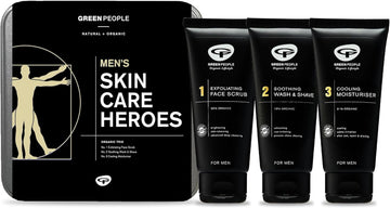 Green People For Men Skin Care Heroes - Natural & Organic Gift Set - Cooling Shaving & Grooming - Sls, Paraben & Ethanol Free - Vegan