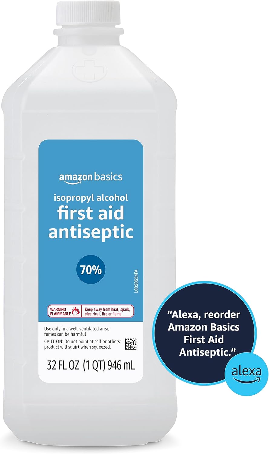 Amazon Basics 70% Isopropyl Alcohol First Aid Antiseptic for Treatment of Minor Cuts and Scrapes, Unscented, 32 Fl Oz (Pack of 1) (Previously Solimo) : Health & Household